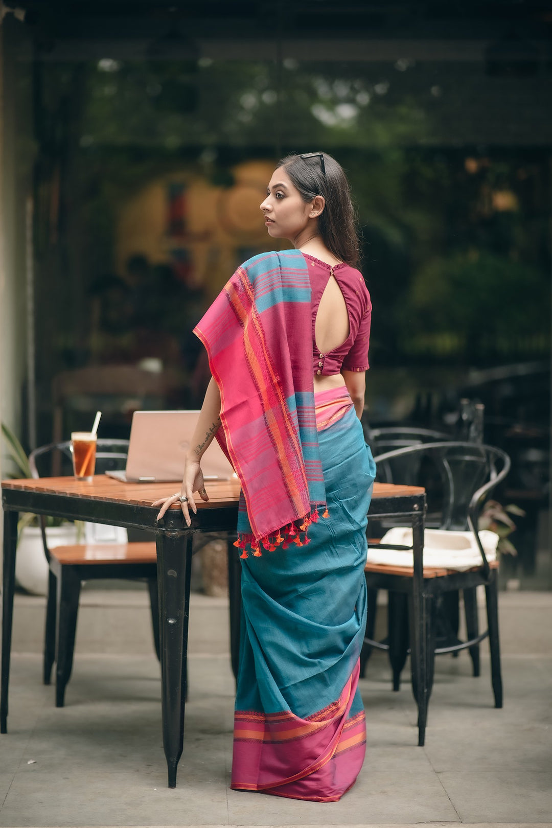 Mayuri Tangail Handloom Cotton Saree - Peacock Blue Elegance