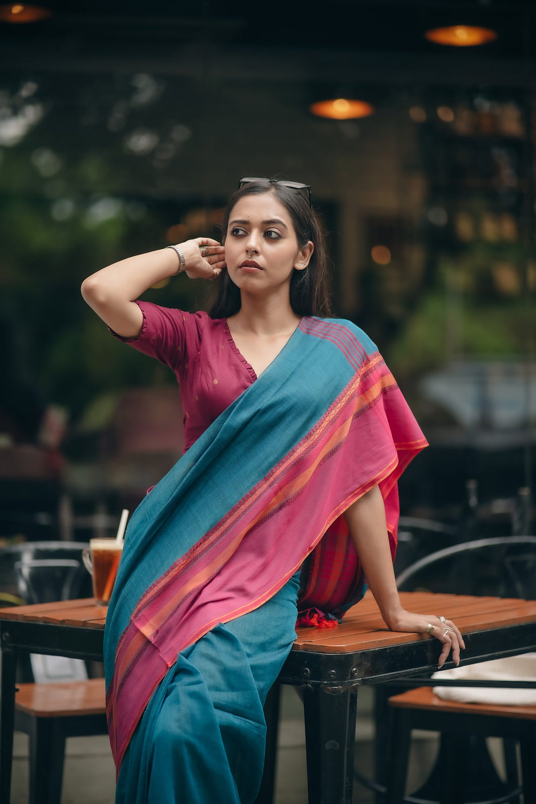 Mayuri Tangail Handloom Cotton Saree - Peacock Blue Elegance