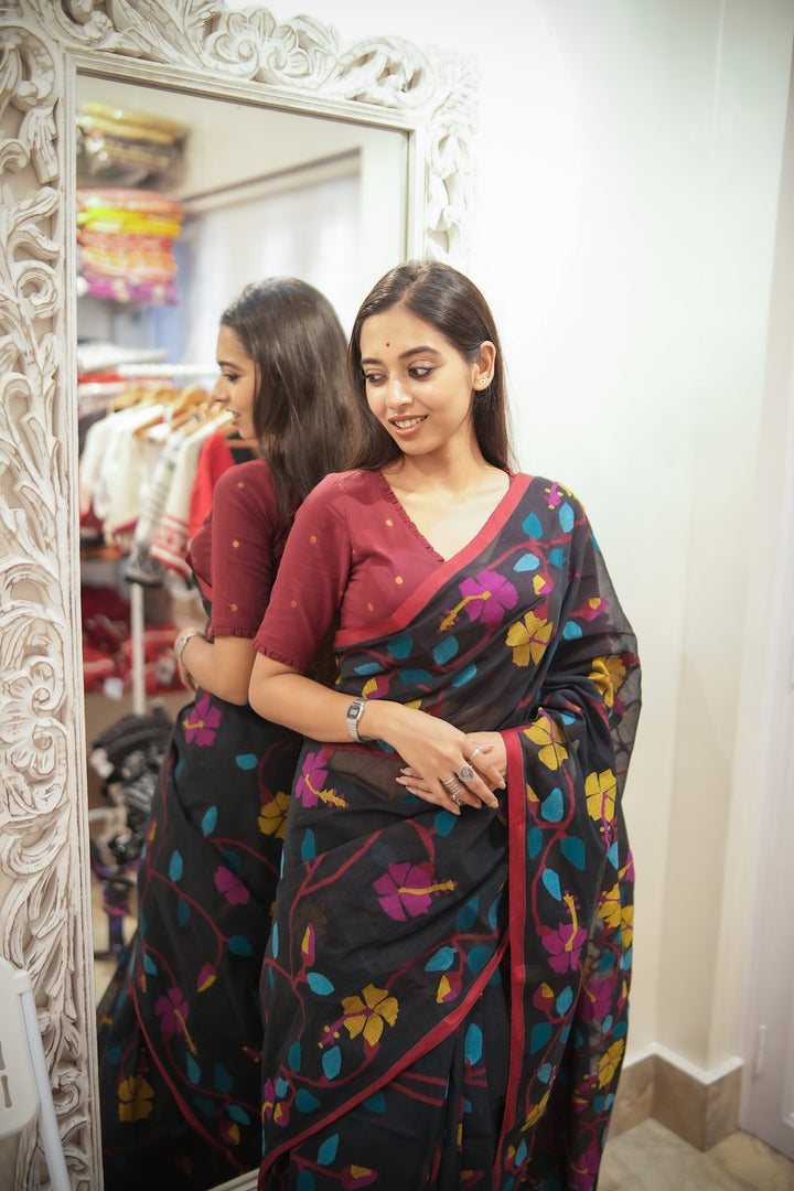 Rakta Jaba Premium Jamdani Saree - Signature Handloom Collection