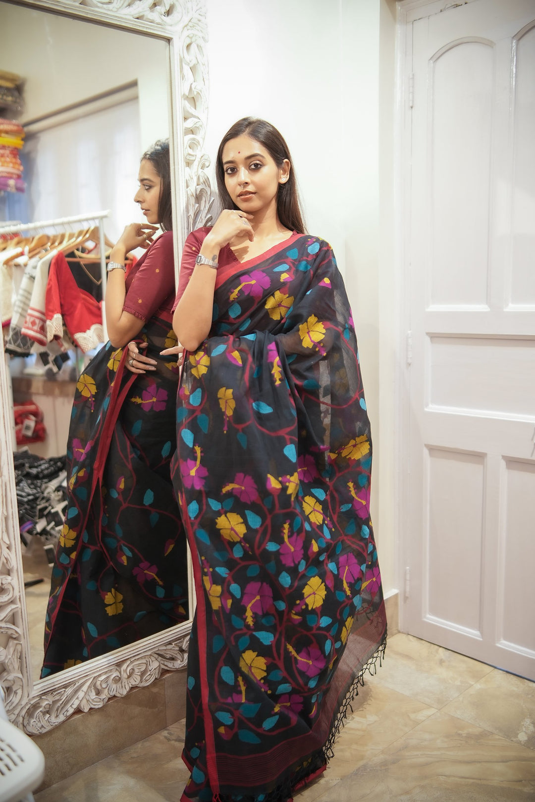 Rakta Jaba Premium Jamdani Saree - Signature Handloom Collection