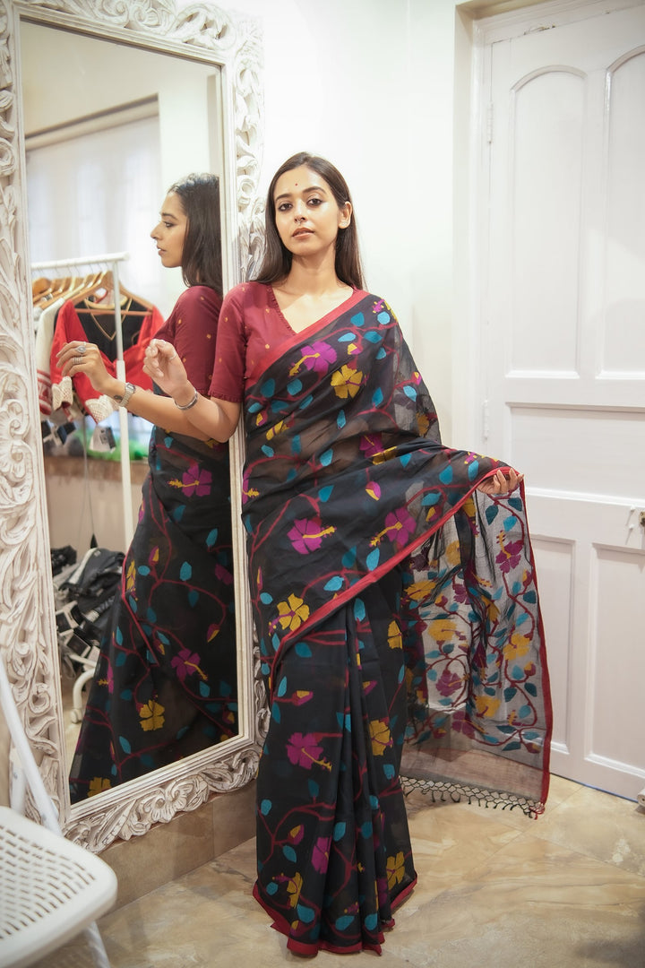 Rakta Jaba Premium Jamdani Saree - Signature Handloom Collection