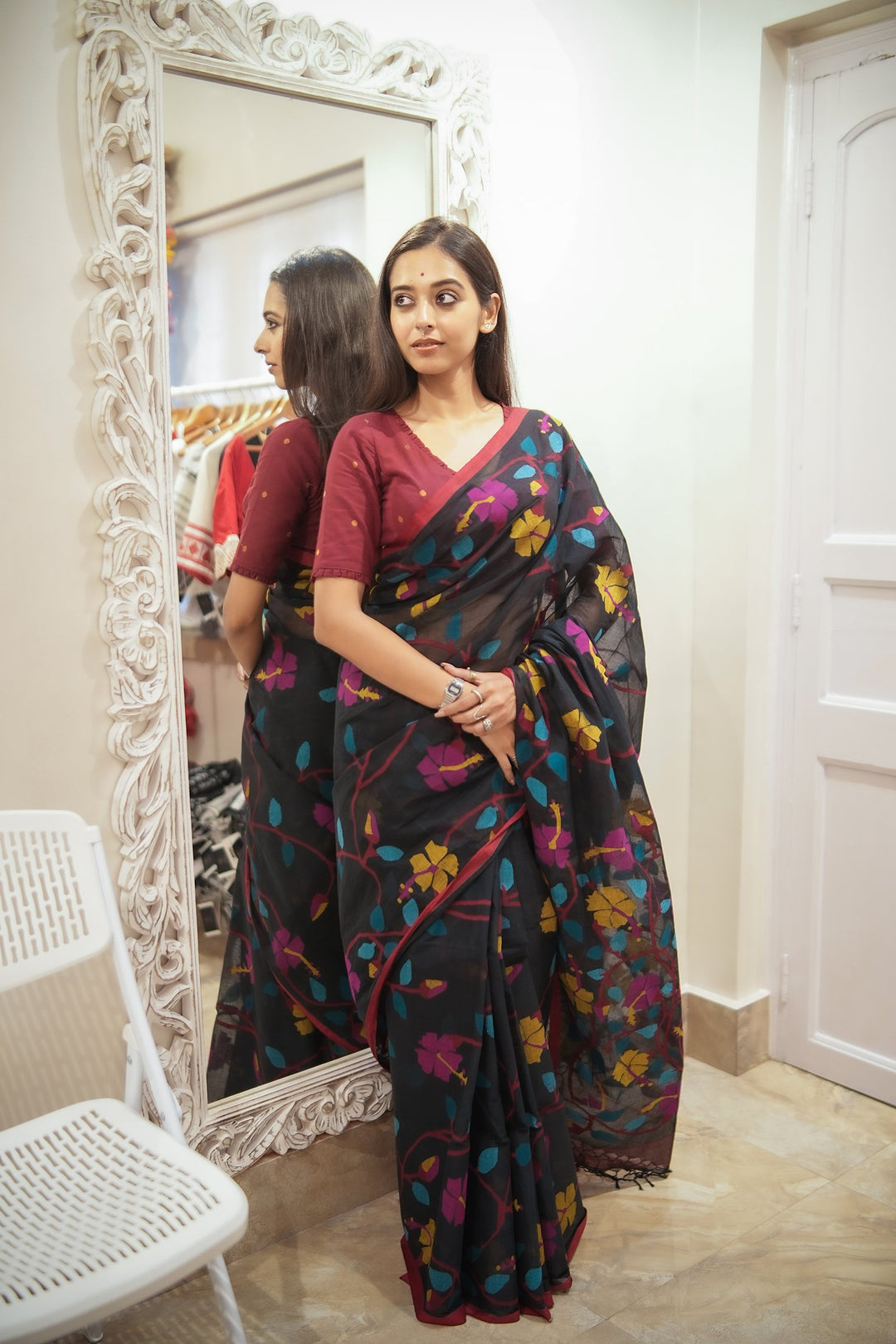 Rakta Jaba Premium Jamdani Saree - Signature Handloom Collection