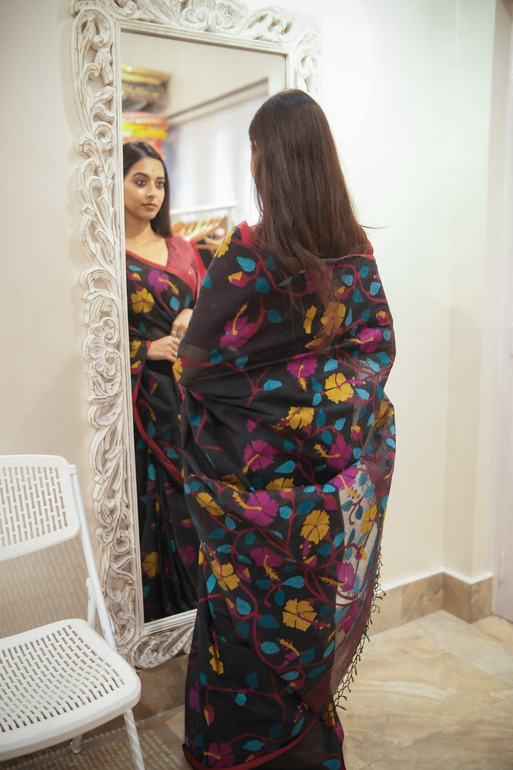 Rakta Jaba Premium Jamdani Saree - Signature Handloom Collection