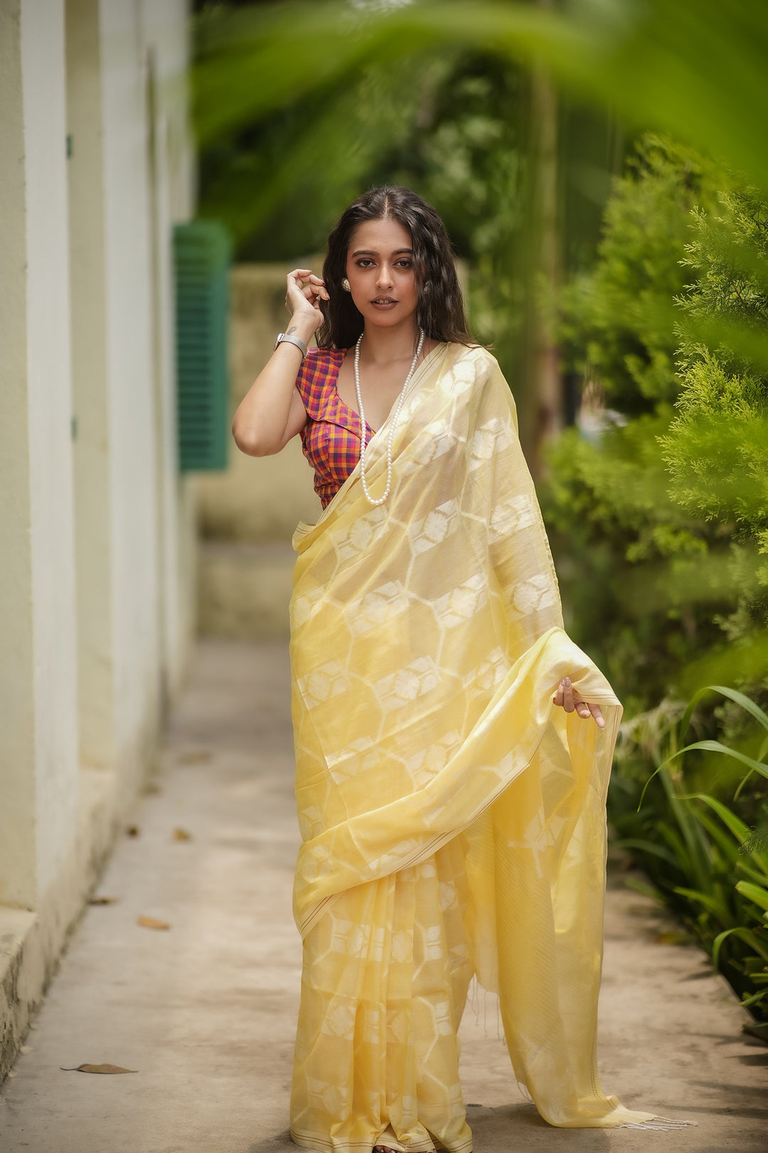 Flury’s Pineapple - Pastel Yellow Handloom Jamdani Saree