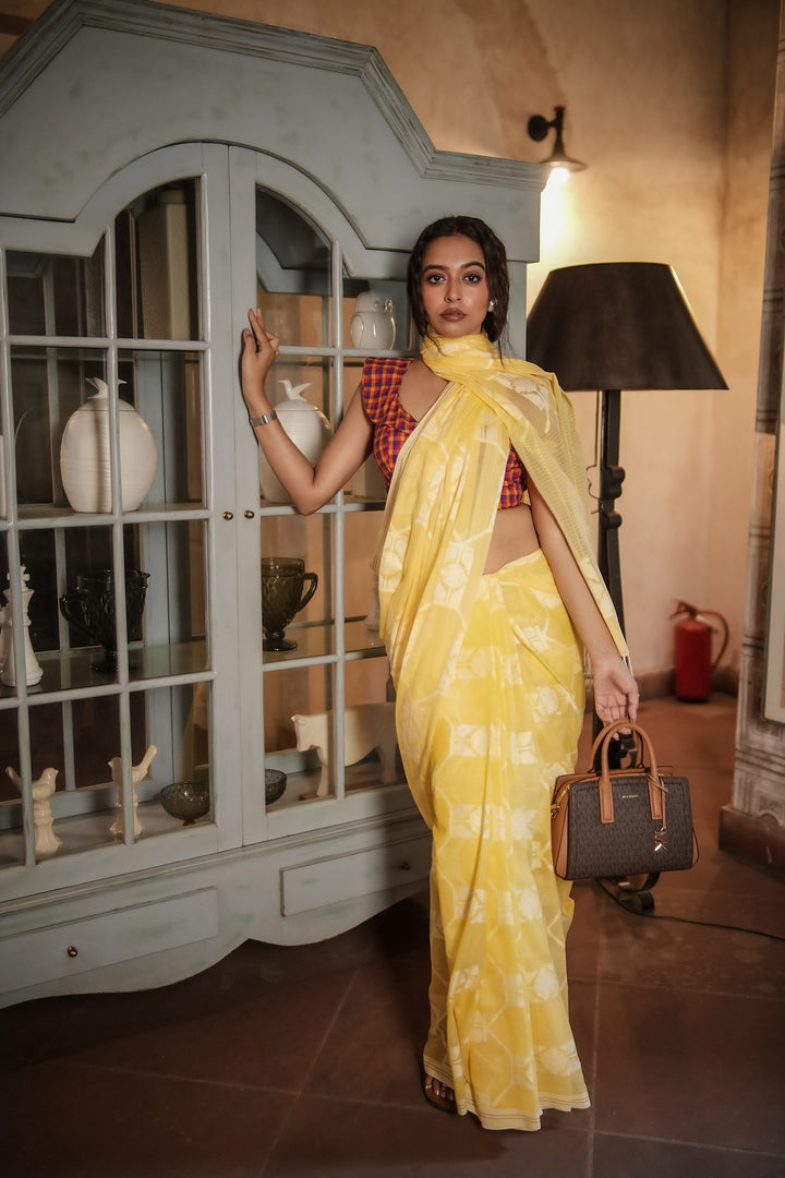 Flury’s Pineapple - Pastel Yellow Handloom Jamdani Saree