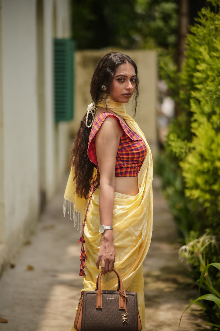 Flury’s Pineapple - Pastel Yellow Handloom Jamdani Saree
