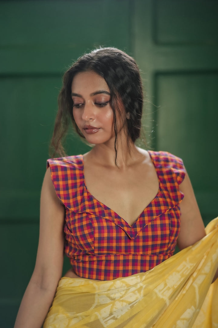 Madras Checkered Charm Pure Cotton Blouse