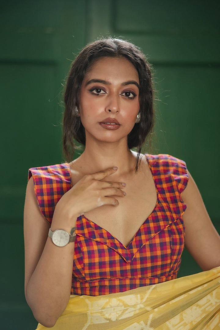 Madras Checkered Charm Pure Cotton Blouse