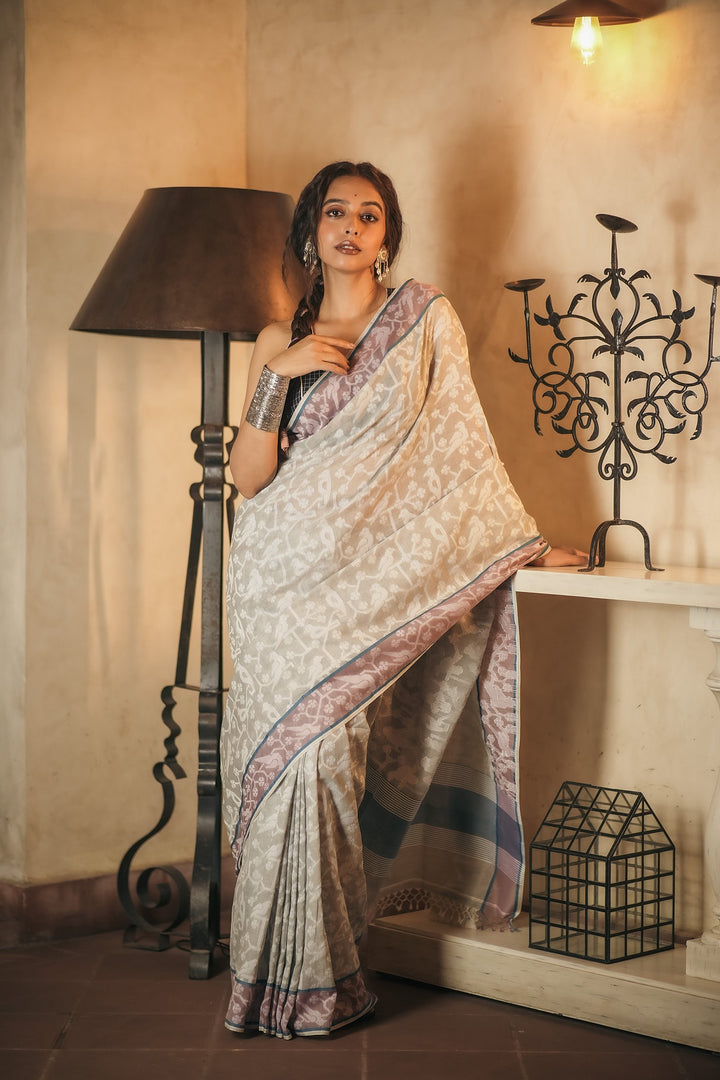 Dove Tales: Grey Handloom Jamdani Saree