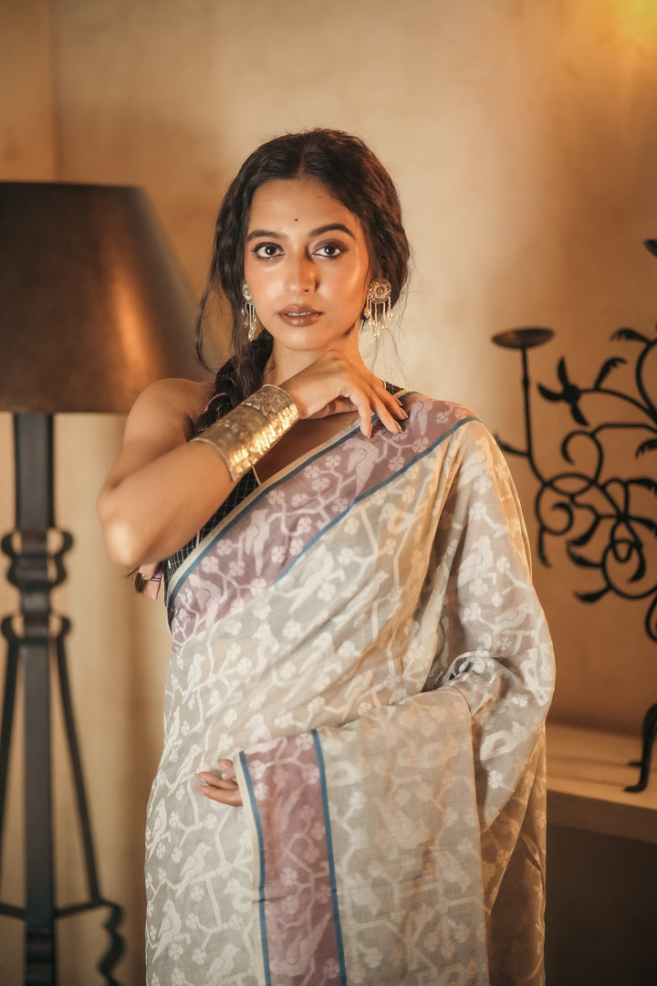 Dove Tales: Grey Handloom Jamdani Saree