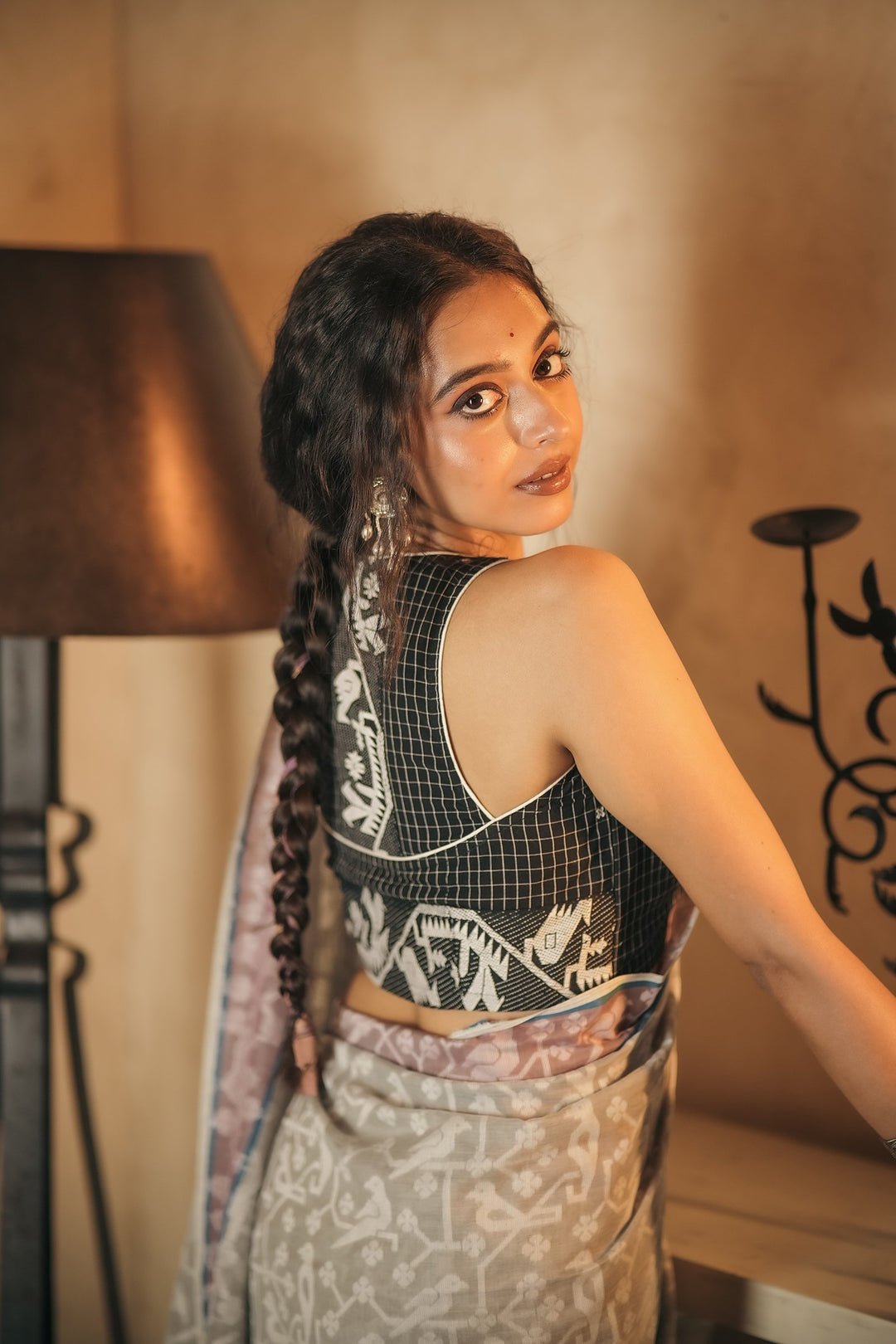 Charcoal Grid – Jamdani Racerback Blouse