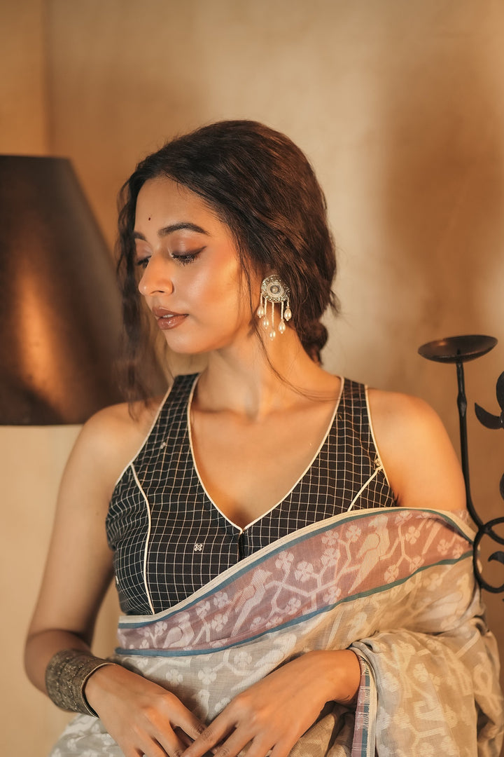 Charcoal Grid – Jamdani Racerback Blouse