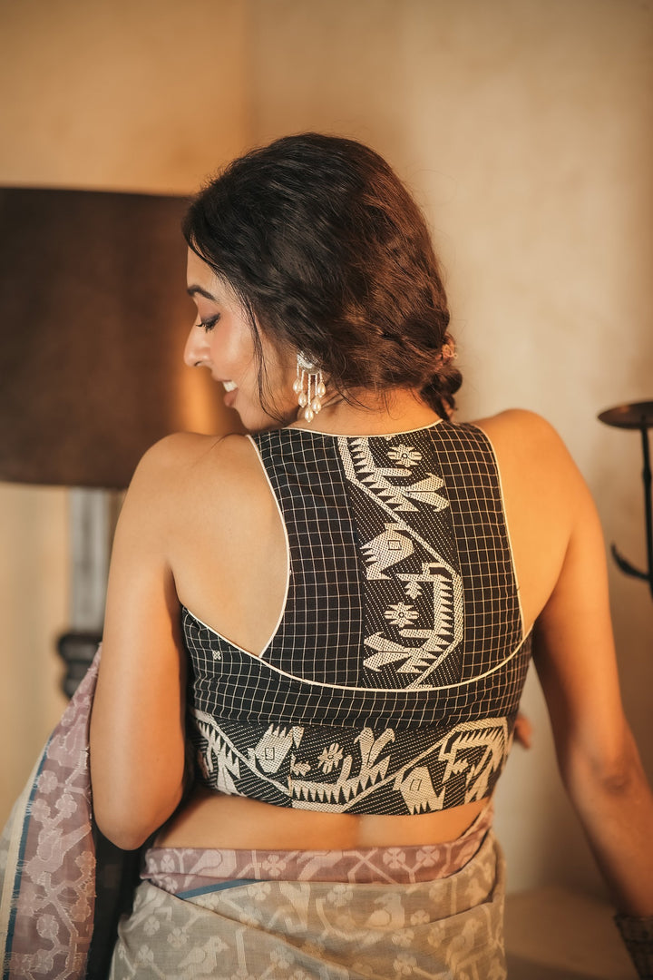 Charcoal Grid – Jamdani Racerback Blouse