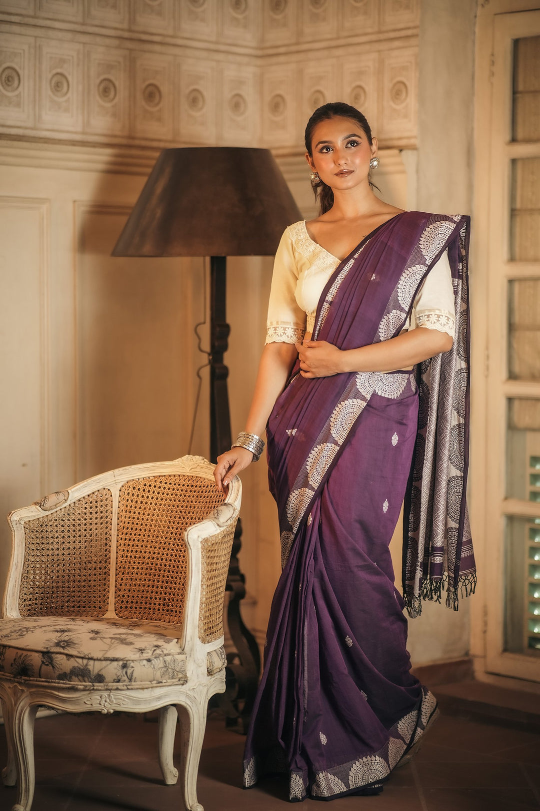 Handwoven Purple Amrapali Chalchitra Jamdani Saree