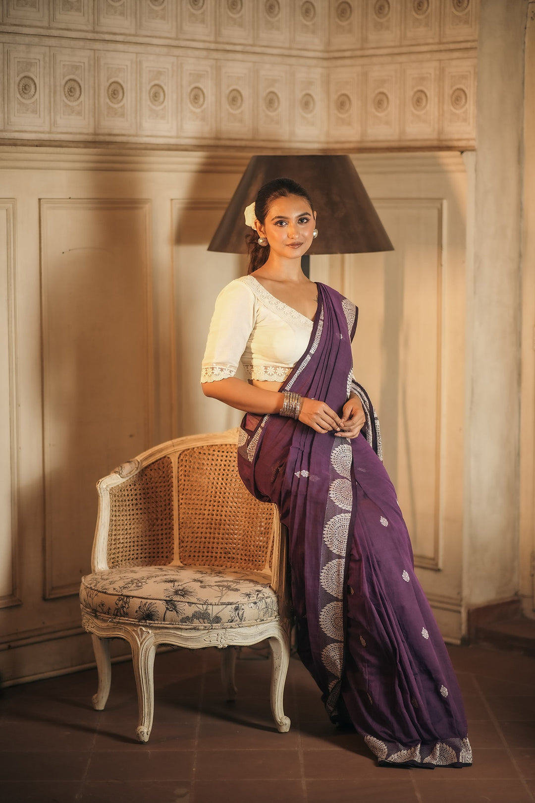 Handwoven Purple Amrapali Chalchitra Jamdani Saree