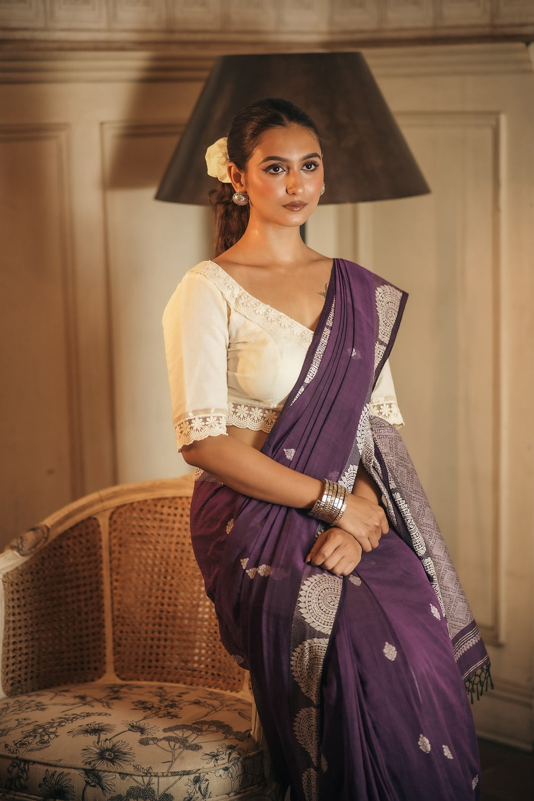 Handwoven Purple Amrapali Chalchitra Jamdani Saree