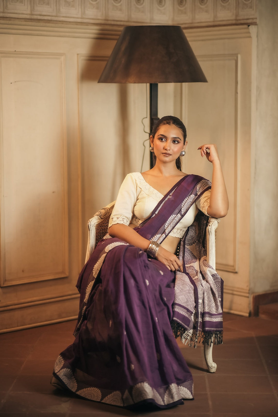 Handwoven Purple Amrapali Chalchitra Jamdani Saree