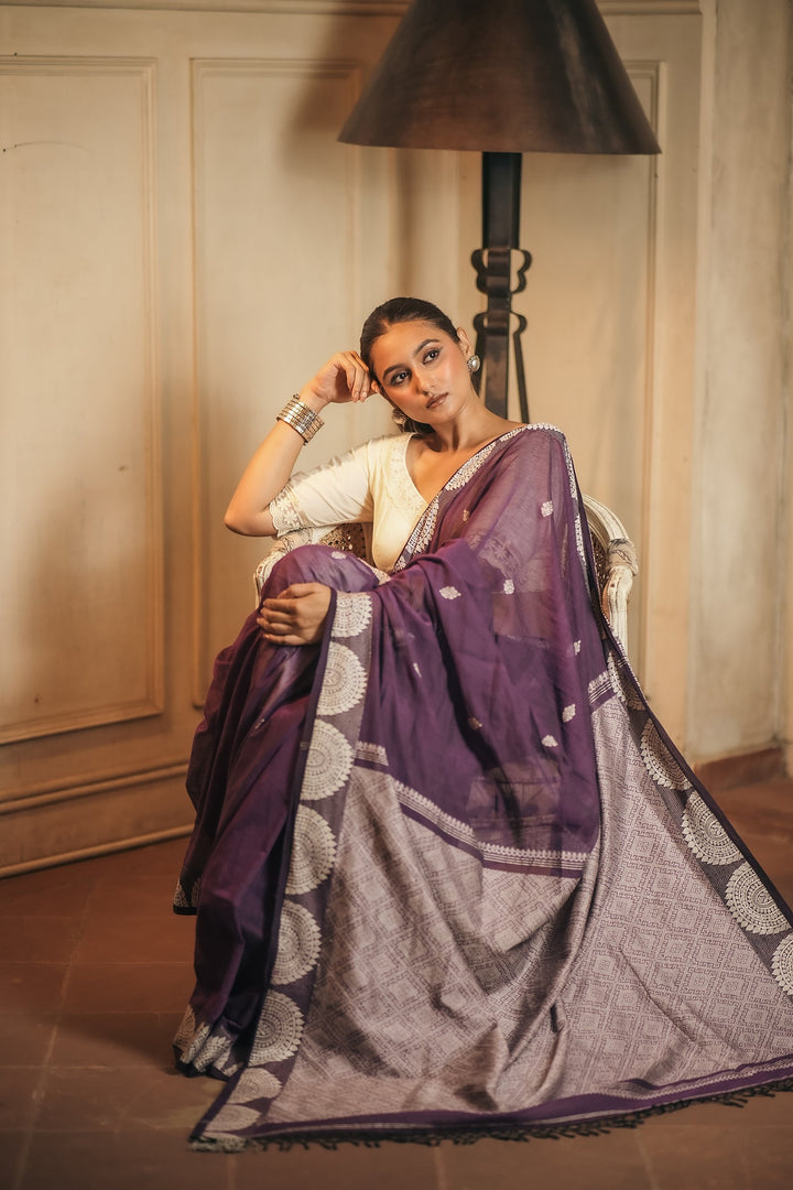 Handwoven Purple Amrapali Chalchitra Jamdani Saree