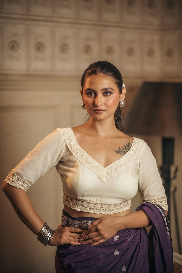Antique Pearl – Floral Lace Jamdani Blouse