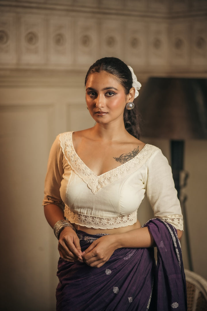 Antique Pearl – Floral Lace Jamdani Blouse
