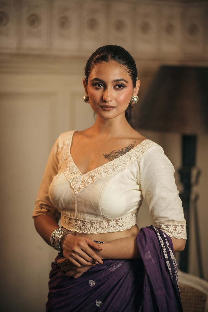 Antique Pearl – Floral Lace Jamdani Blouse