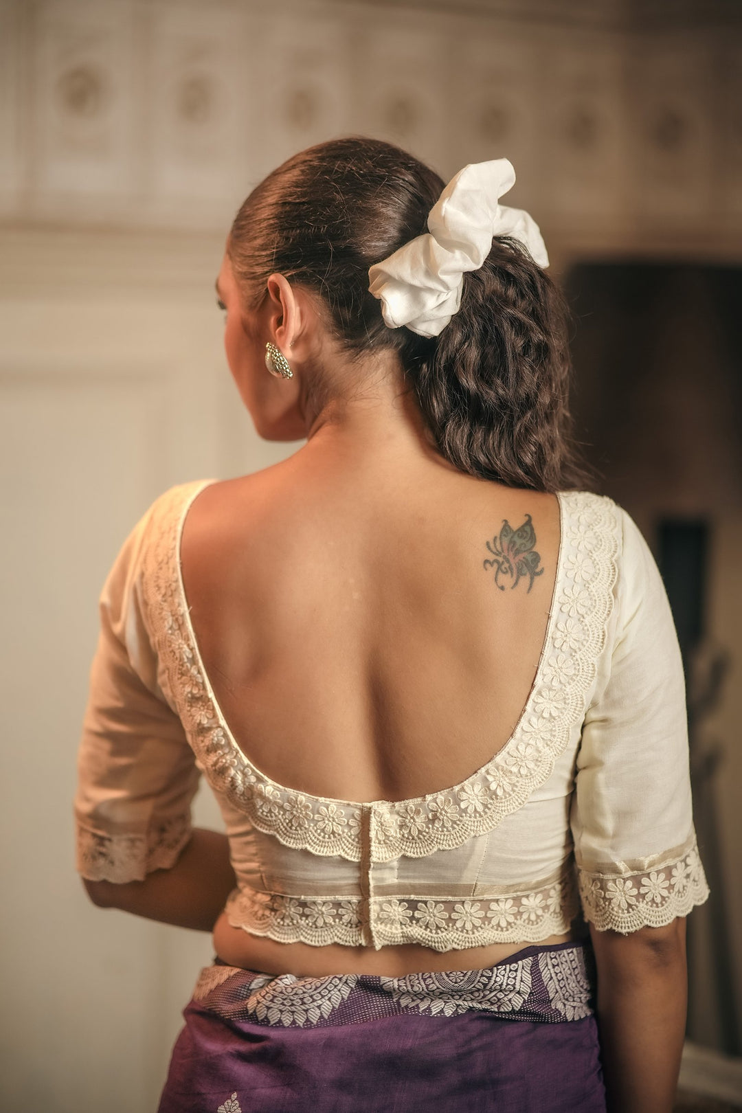 Antique Pearl – Floral Lace Jamdani Blouse