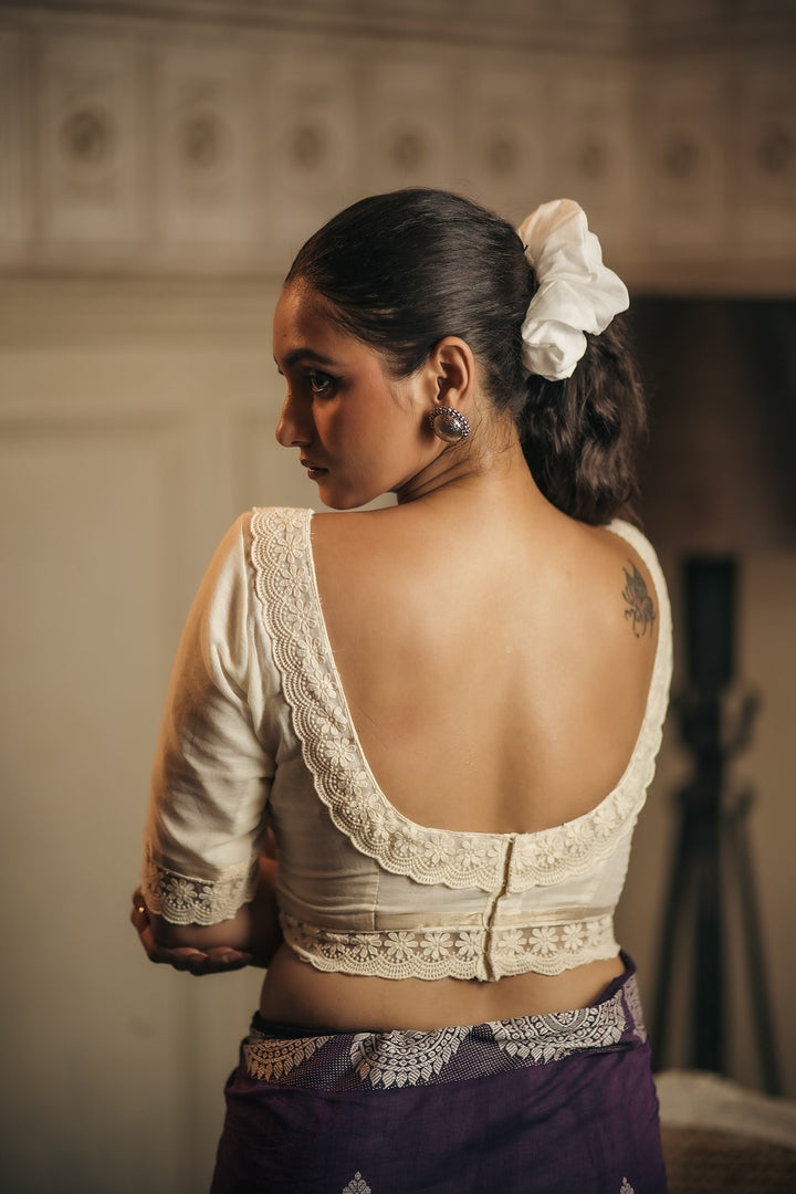 Antique Pearl – Floral Lace Jamdani Blouse