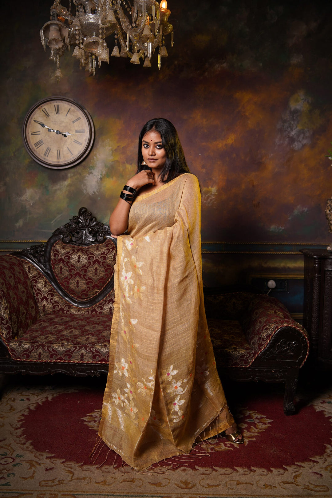 Guldasta - Golden Flower Linen Jamdani