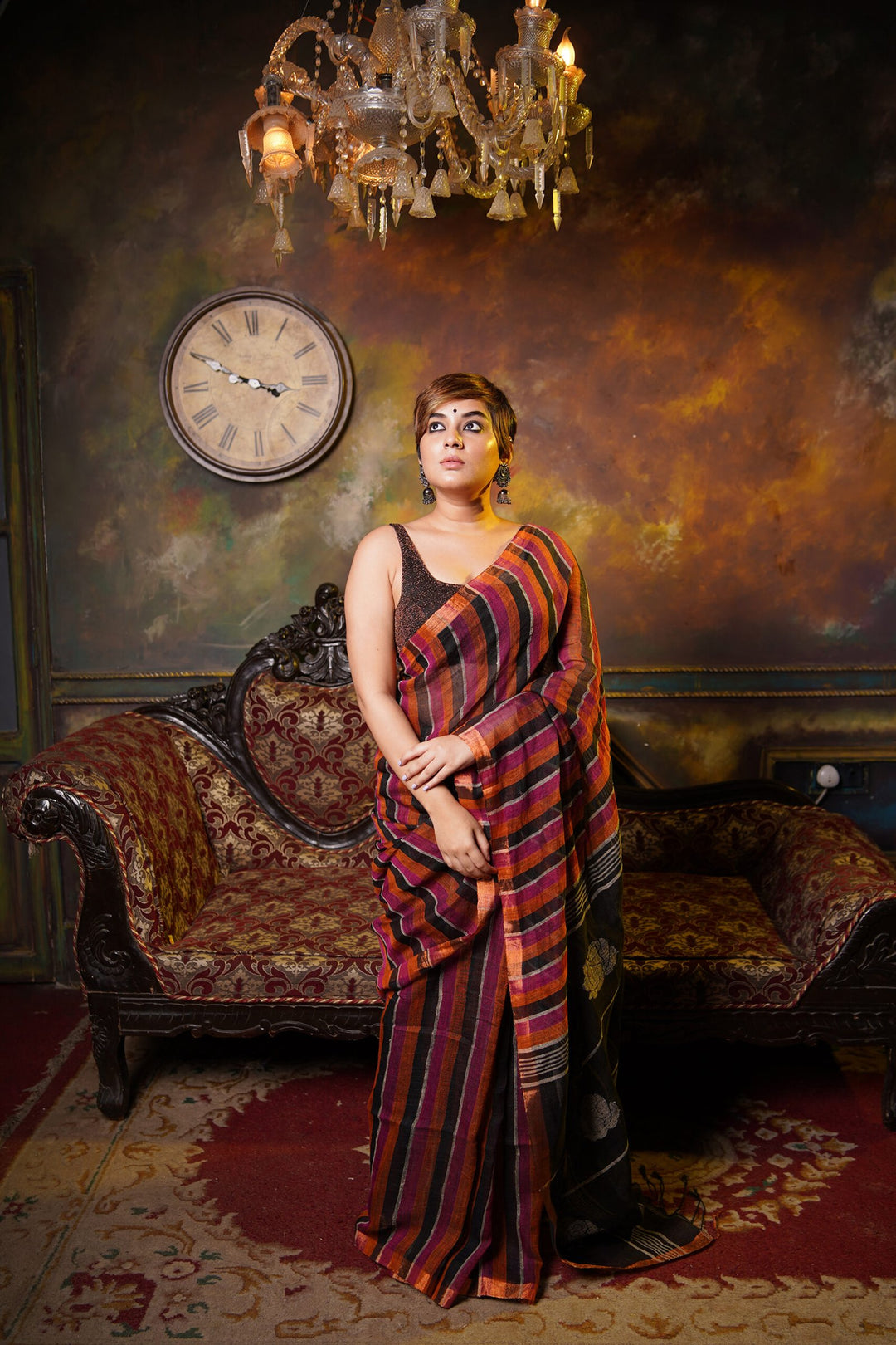 Guldasta - Black Rose Linen Jamdani