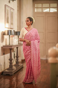 Strawberry Muse: Handwoven Pink Jamdani Cotton Mahapaar Saree