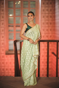 Pista Pearl: Handwoven Green Jamdani Cotton Mahapaar Saree