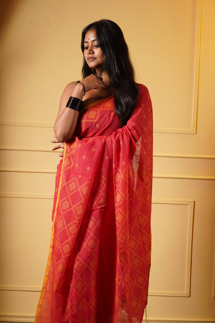 Tangerine Jamdani Saree