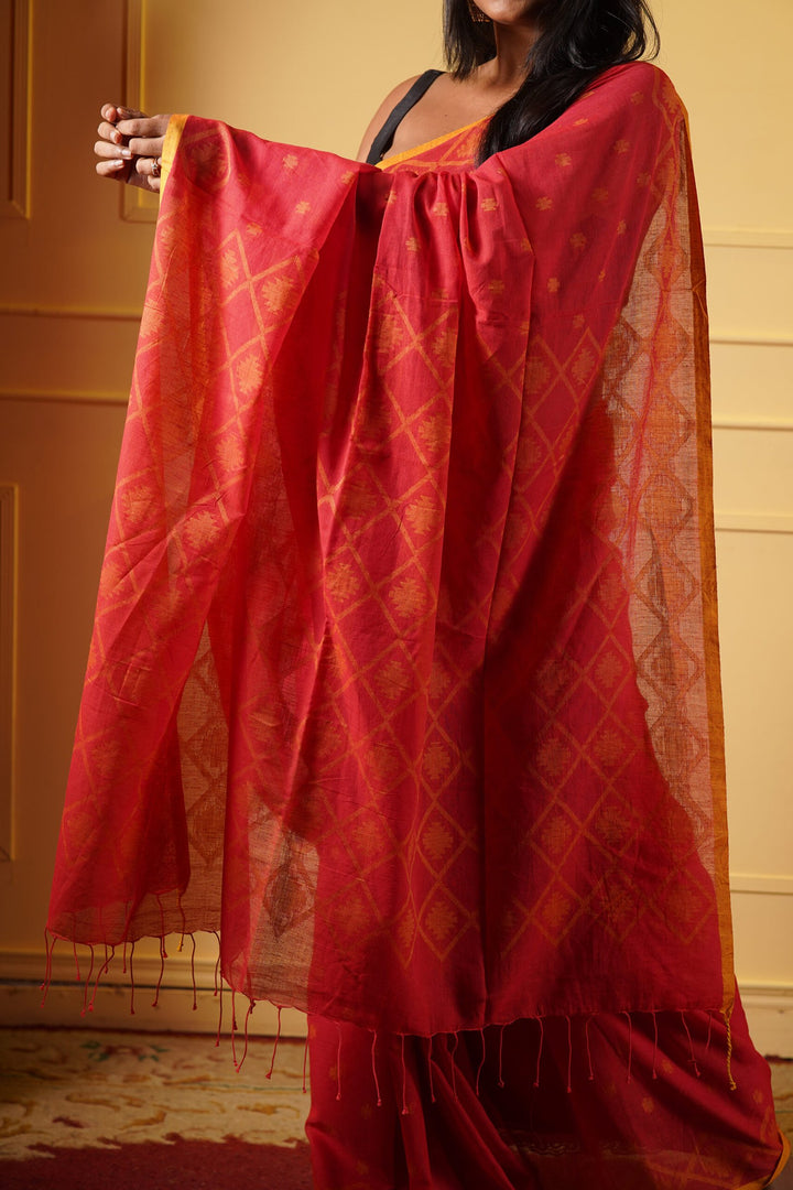Tangerine Jamdani Saree