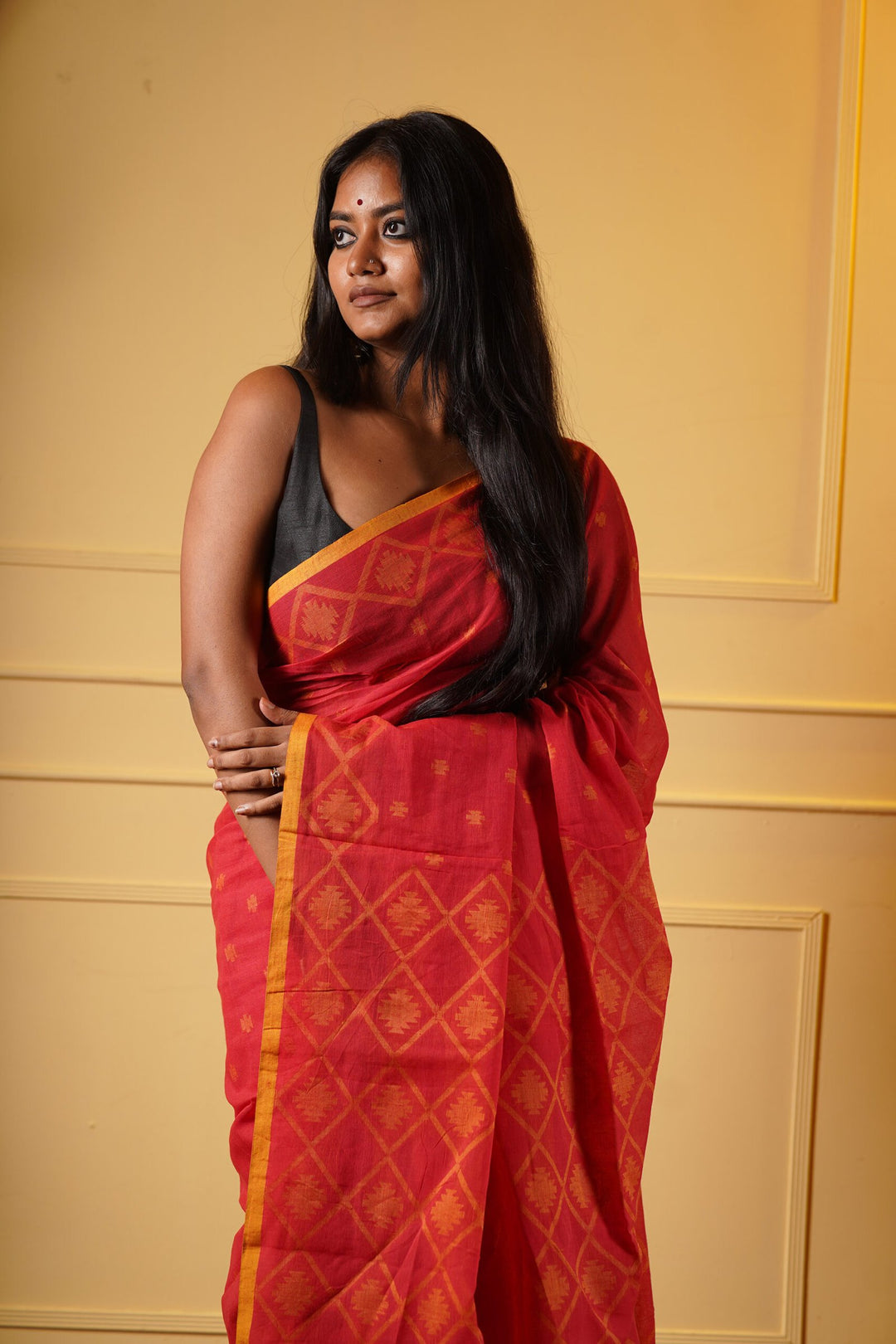 Tangerine Jamdani Saree