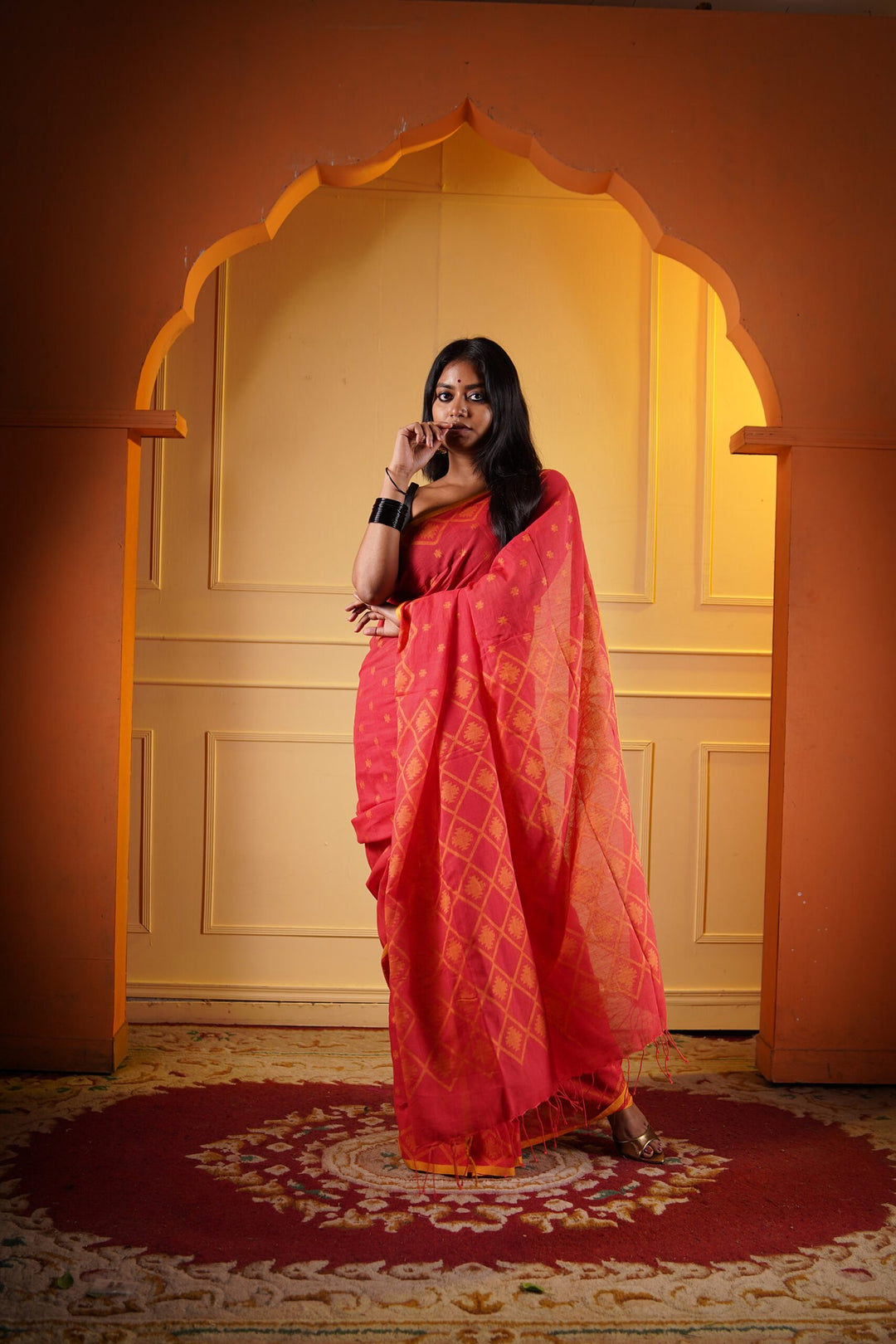 Tangerine Jamdani Saree