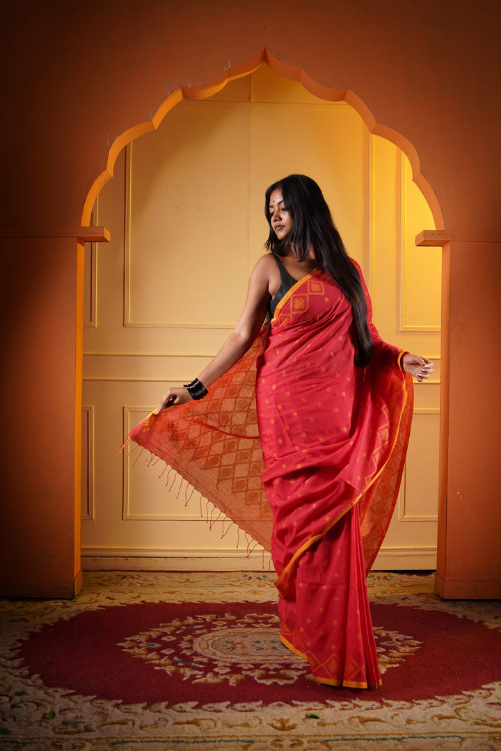 Tangerine Jamdani Saree