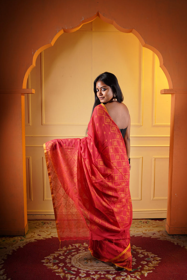 Tangerine Jamdani Saree