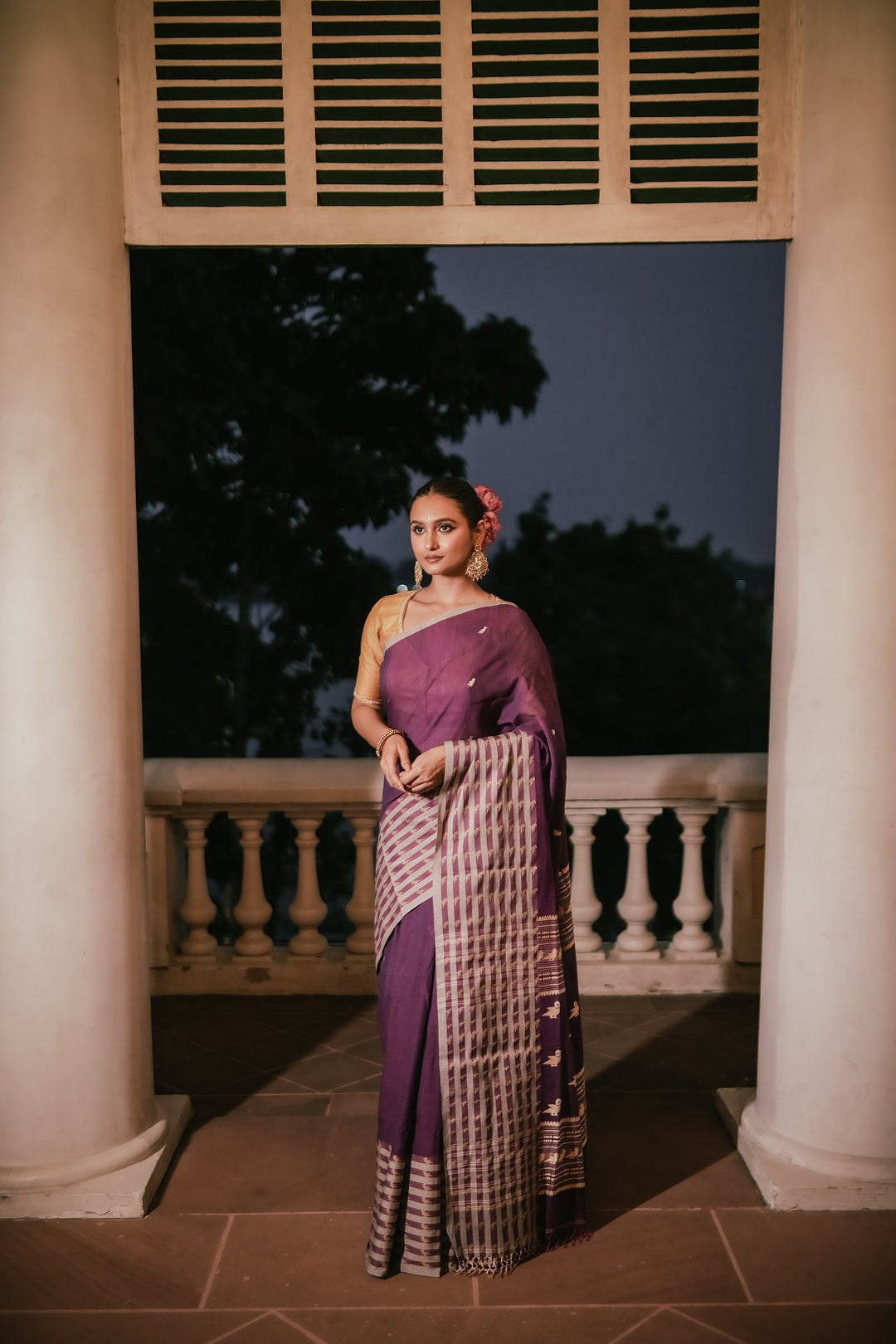 Orchid Grace: Handwoven Purple Jamdani Mahapaar Saree