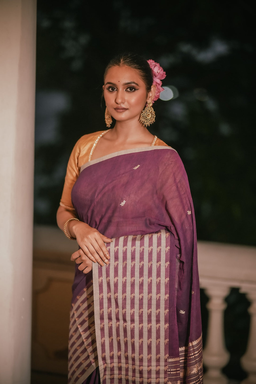 Orchid Grace: Handwoven Purple Jamdani Mahapaar Saree