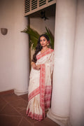 Kahini Katha: Lal Sada Handwoven Cotton Baluchari Saree