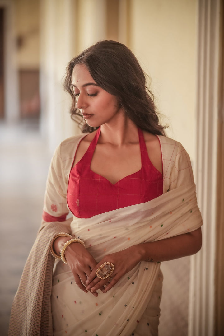 Masaba Red Floral Check Handwoven Jamdani Blouse