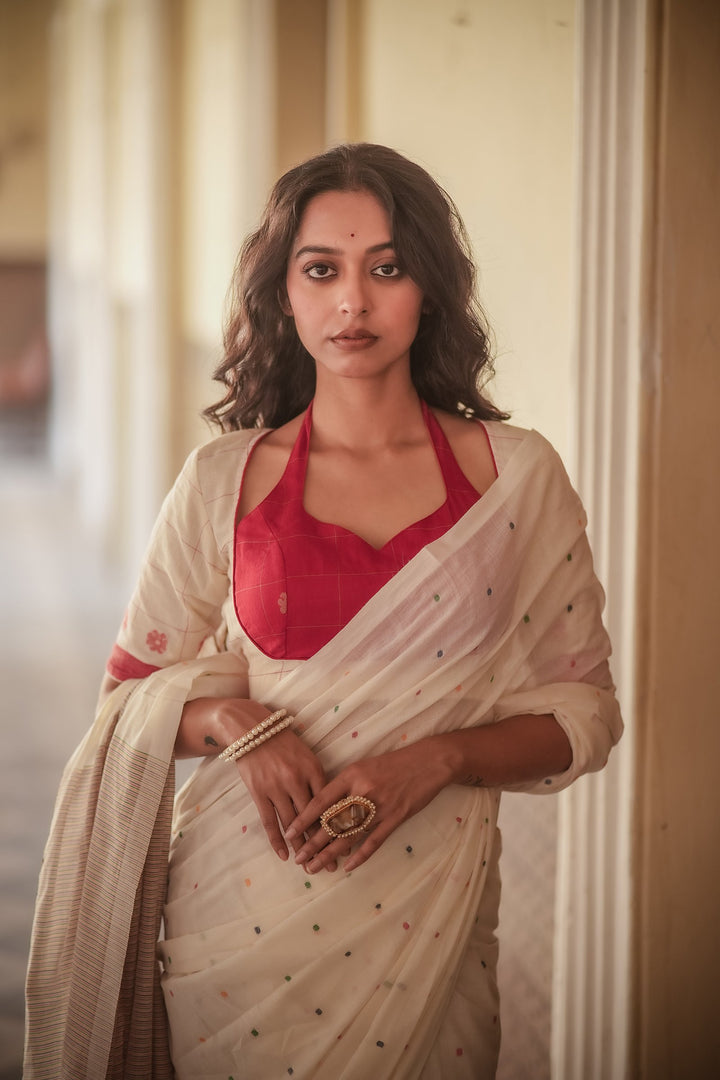 Masaba Red Floral Check Handwoven Jamdani Blouse
