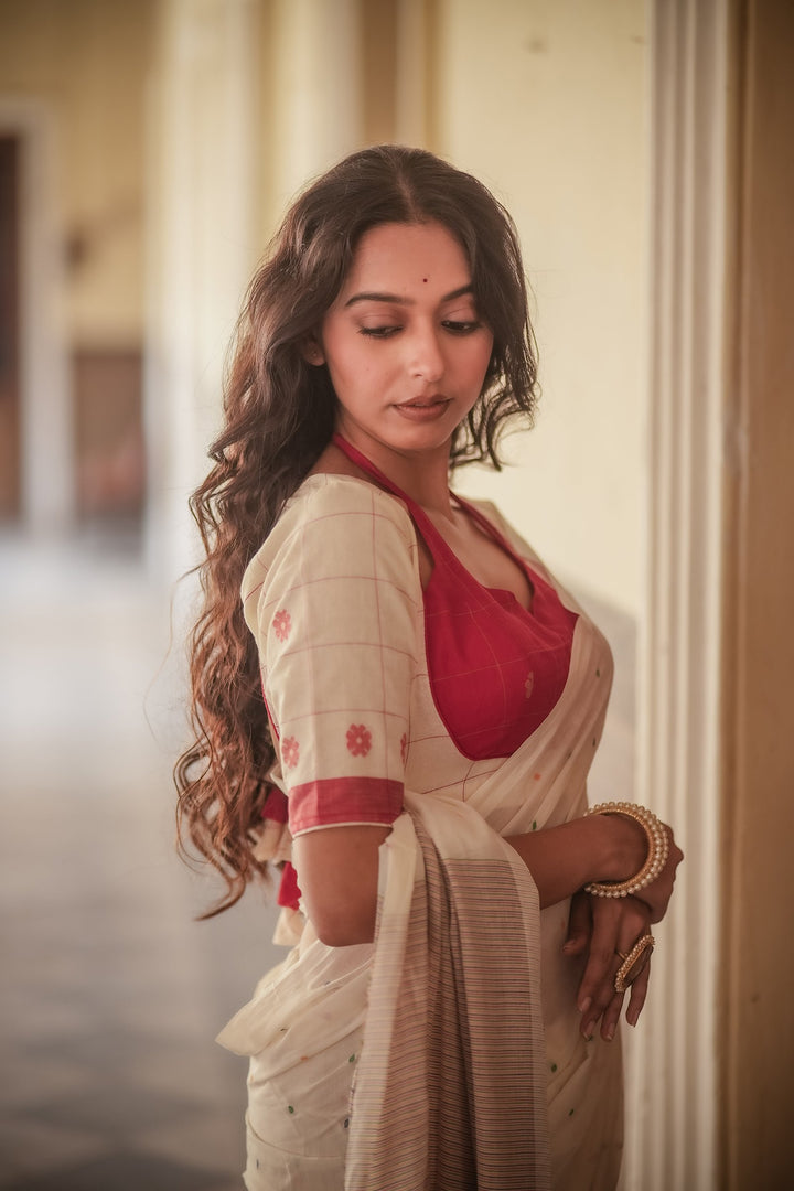 Masaba Red Floral Check Handwoven Jamdani Blouse