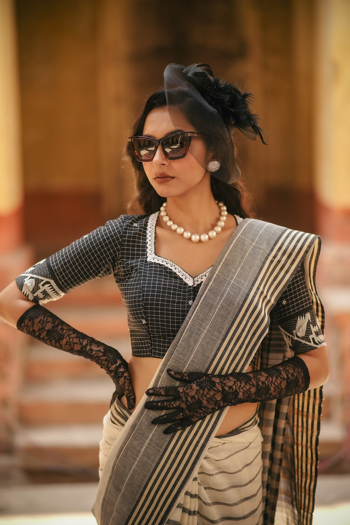 Queen Checkered Black Box Jamdani blouse