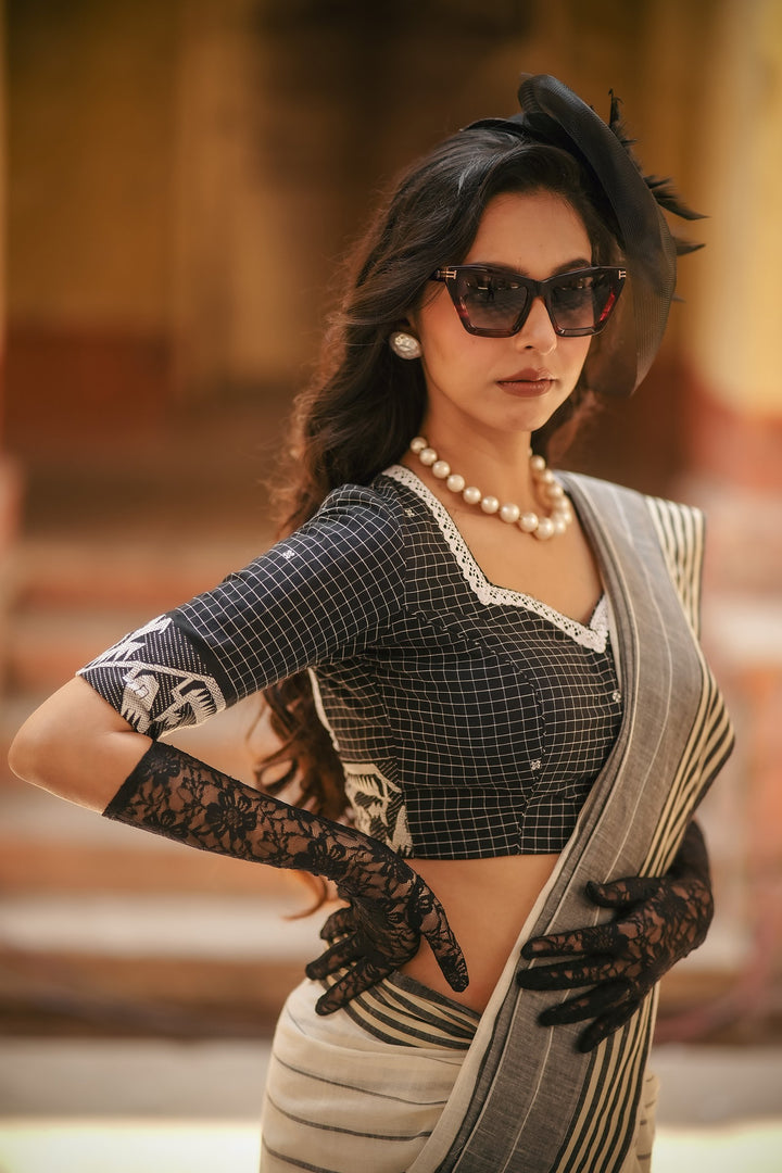 Queen Checkered Black Box Jamdani blouse