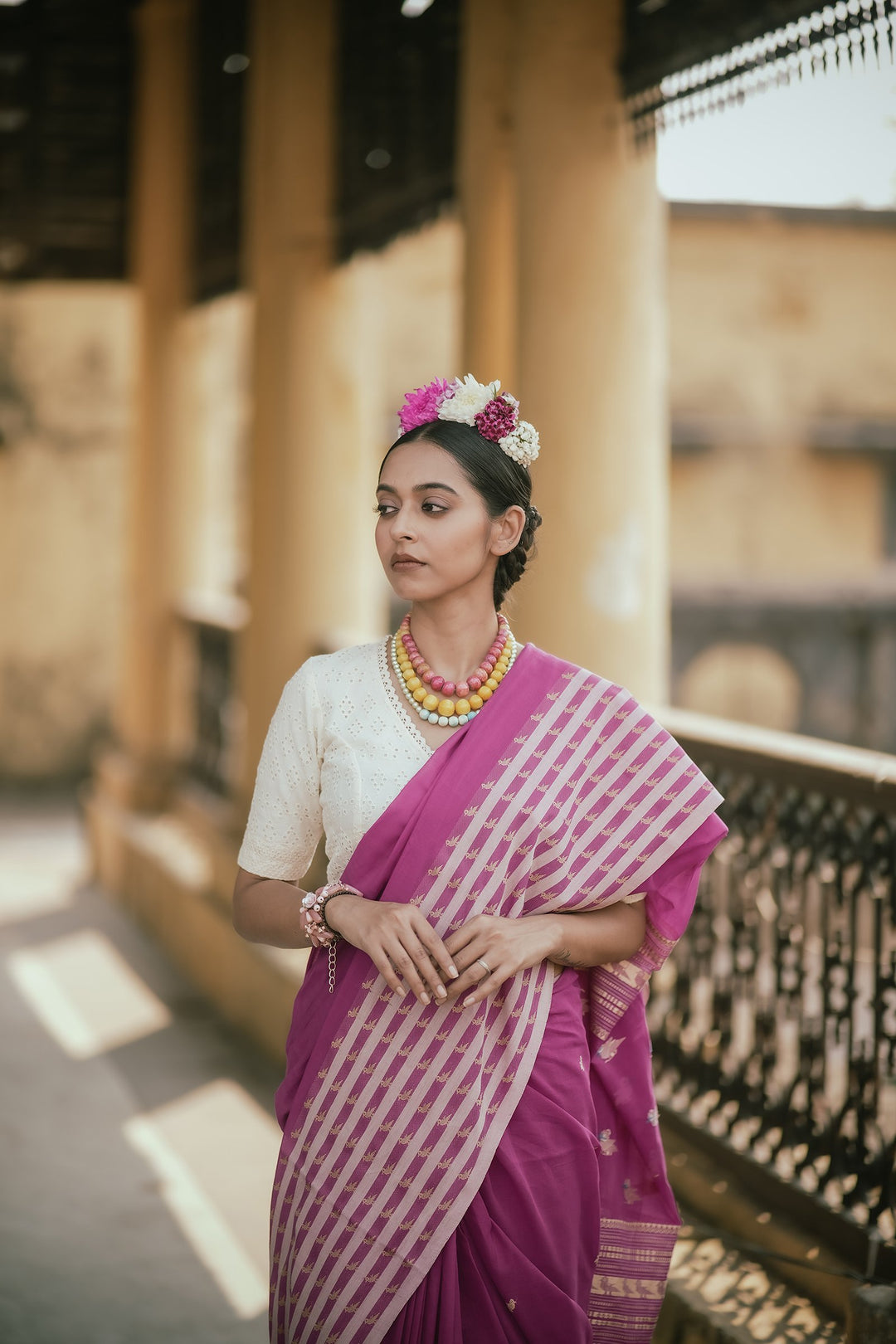 Frida Fuchsia Pink Handwoven Bird Jamdani Saree