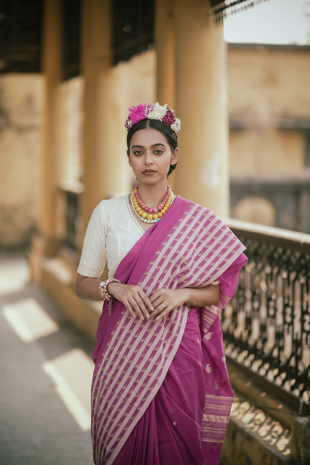 Frida Fuchsia Pink Handwoven Bird Jamdani Saree
