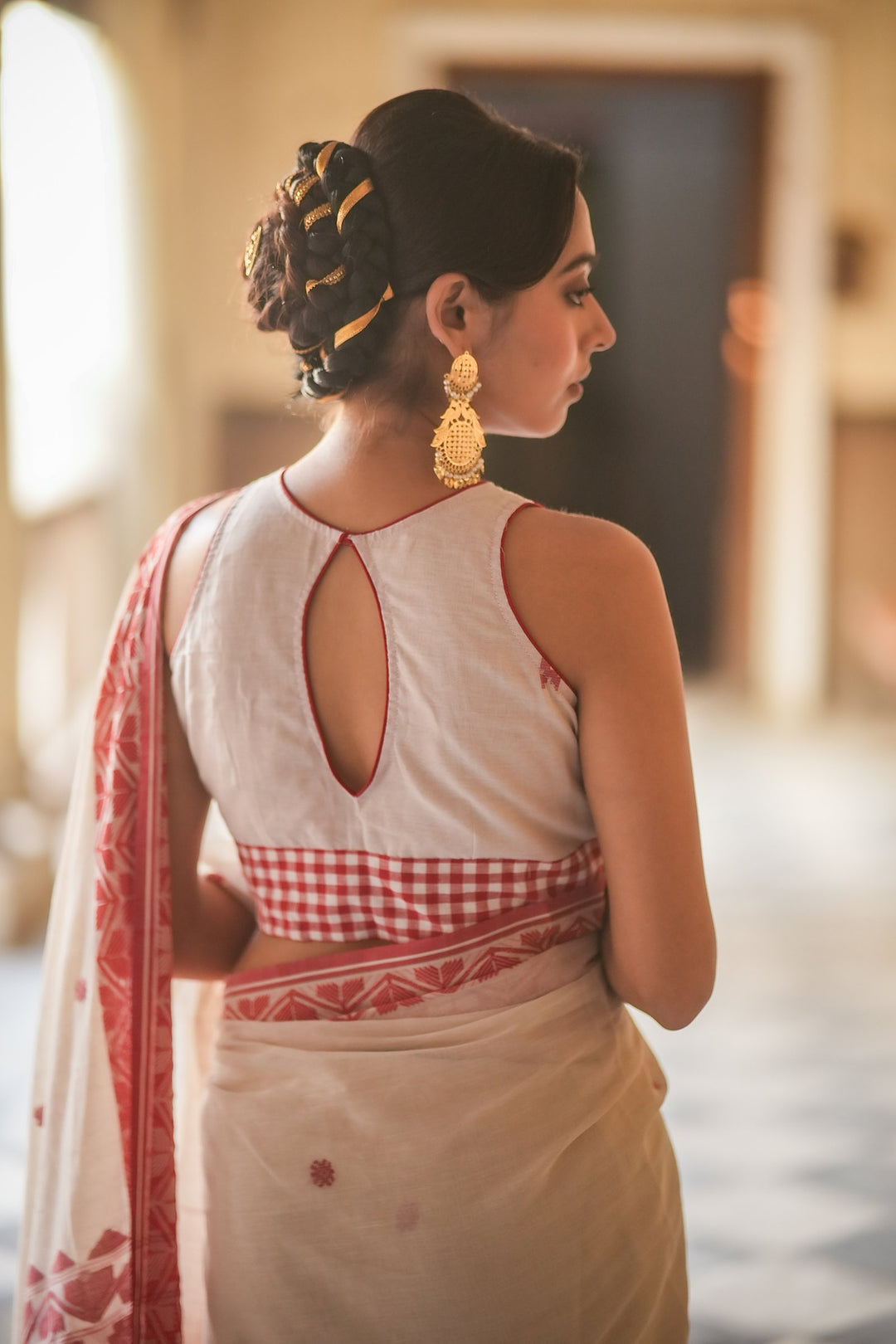 Princess Red Check Off White Jamdani Blouse