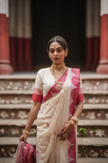 Handwoven Lal Sada Chalchitra Jamdani Saree