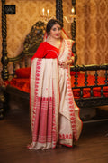 Kadambari - Lal Sada Tussar Paar Jamdani Saree